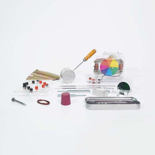 Physics lab equipment for experiments in motion, electricity and optics